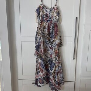 FARM Rio White Maxi Dress with Blue, Red and Yellow Paisley Print
